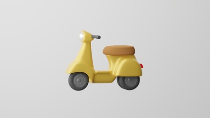 Minimalism Motor Scooter, bike emoji,  On white background. 3d render