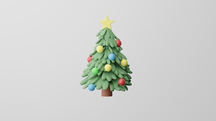 Minimalism Christmas Tree, New Year emoji, Xmas symbol. On white background. 3d render
