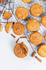 Homemade baked winter cinnamon cookies, Snickerdoodle bisquit scones on white kitchen background