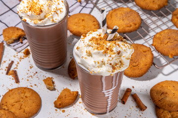 Snickerdoodle milkshake, protein shake or smoothie. Autumn cocoa cookie drink with snickerdoodle...