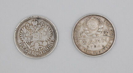 Old silver russian coins one ruble