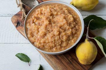 Quinces compote fresh and homemade cooked