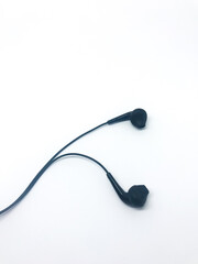A pair of insulated black Earphones with a white background