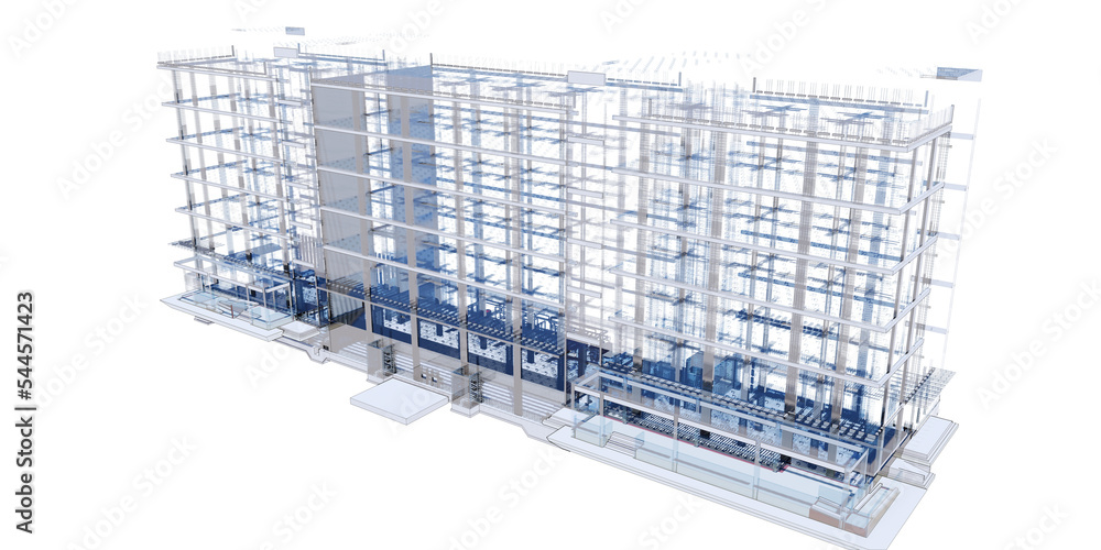 Poster 3d bim model of reinforcement framework of the building png transparent background