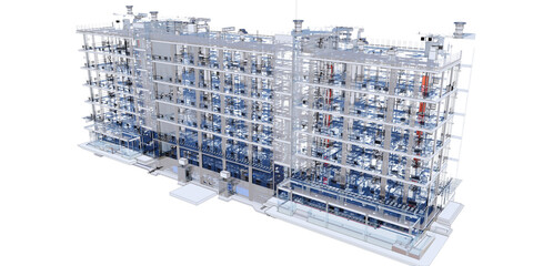 Conceptual visualization of the BIM model of the office building	PNG transparent background PNG