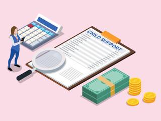 Woman calculate child support fund with calculator