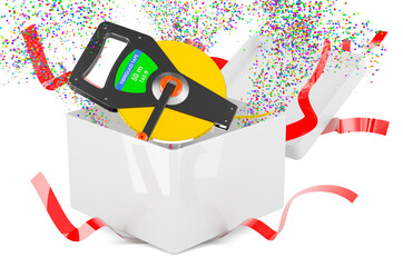 Tape measure inside gift box, gift concept. 3D rendering