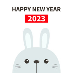 Happy Chinese New Year 2023. The year of the rabbit. Bunny hare. Cute funny head face. Kawaii cartoon character. Easter. Baby greeting card. White background. Flat design.