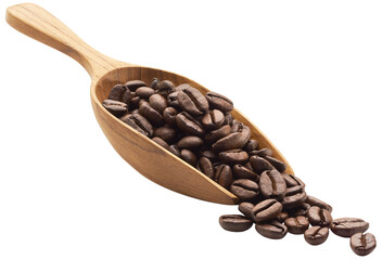 Coffee beans on wooden scoop