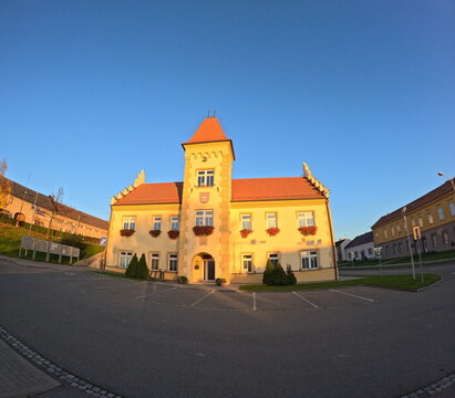 Kostelec na Hane historical city center, Moravian region,Czech republic, panorama cityscape view,town hall
