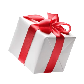 White gift box with red bow
