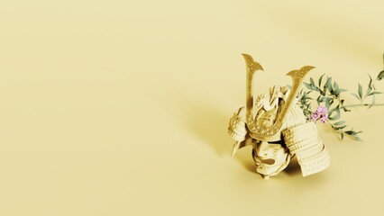 Japanese bird samurai helmet mask yellow product background