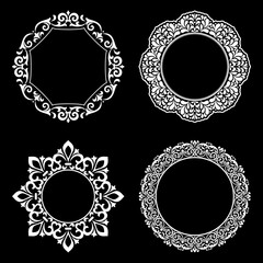Set of decorative frames Elegant vector element for design in Eastern style, place for text. Floral black and white borders. Lace illustration for invitations and greeting cards.