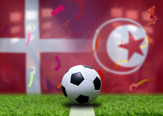 Naklejka premium Football Cup competition between the national Denmark and national Tunisia.
