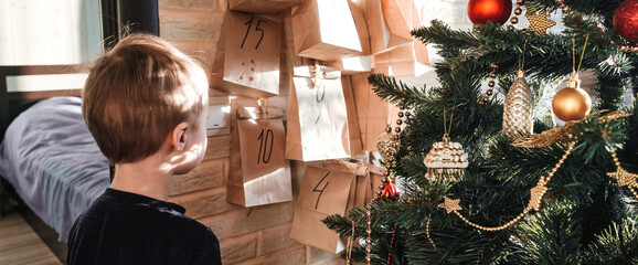 Child stretches for advent calendar with small gifts