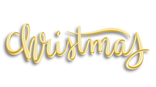 CHRISTMAS gold metallic brush lettering with drop shadow on transparent background