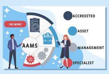 AAMS -  Accredited Asset Management Specialist acronym. business concept background.  vector illustration concept with keywords and icons. lettering illustration with icons for web banner, flyer