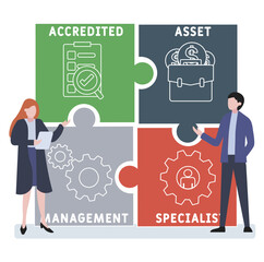 AAMS -  Accredited Asset Management Specialist acronym. business concept background.  vector illustration concept with keywords and icons. lettering illustration with icons for web banner, flyer