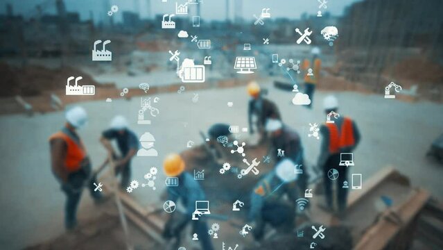 Construction site and cutting edge technology concept. IIoT. Industrial IoT.