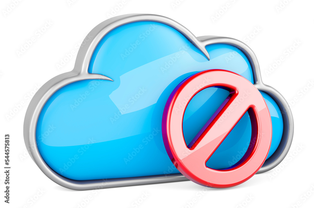 Poster cloud computing with prohibition sign, 3d rendering