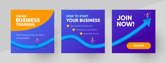 Business marketing training webinar social media carousel banner. Background and illustration for social media banner carousel banner in vector.  © Tonika