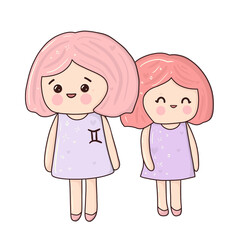 Kawaii Zodiac Sign Gemini on transparent background