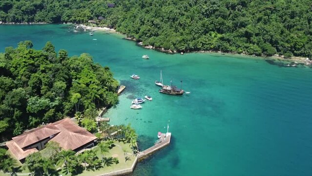 Pirate ship set anchor off Coast of Island in Crystal Clear Water in Brazilian Ocean Rich and Wealthy.
Paraty, Brazil By Drone 4k
Aerial Nature + Travel