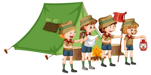 Outdoor camping with scout kids