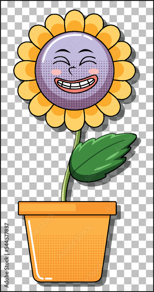 Wall mural flower cartoon character in pot