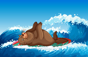 Seelöwe auf Surfbrett im Ozean