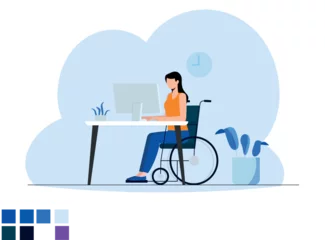 Foto op Plexiglas Une femme handicapée qui travaille sur son ordinateur. © FM Video