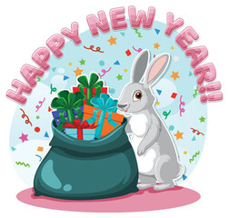 Gelukkig nieuwjaarstekst met schattig konijn voor bannerontwerp