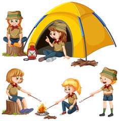 Set aus verschiedenen Campingkindern
