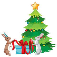 Weihnachtsbaum mit niedlichem Kaninchen