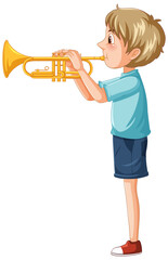 Een jongen die trompetmuziekinstrument bespeelt