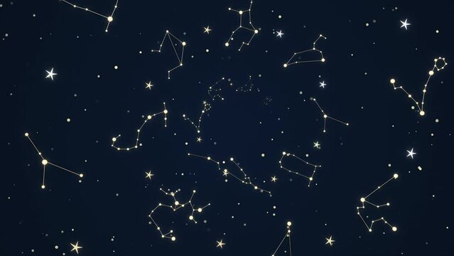 Zodiac constellations background, abstract animation 3D on a seamless loop