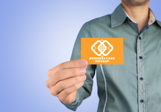 Business Card Mockup with Man Holding In Hand