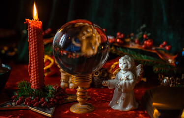 Concept of Christmas atmosphere, divination, fate predictions, magical ball and other magic....