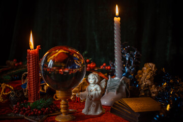 Concept of Christmas atmosphere, divination, fate predictions, magical ball and other magic....
