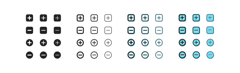 Plus and minus set icon. Calculate budget, math, addition, subtraction, sum. Accounting concept. Vector line icon for Business and Advertising