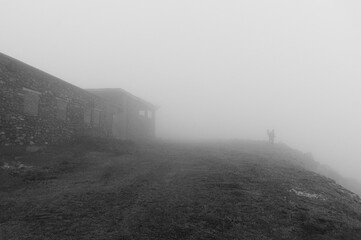 old abandoned building in the fog