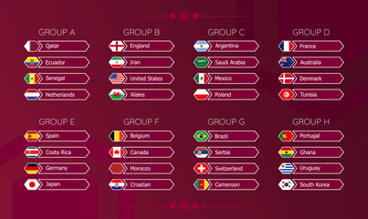 World Football Championship 2022. Table of national teams by groups. Vector illustration