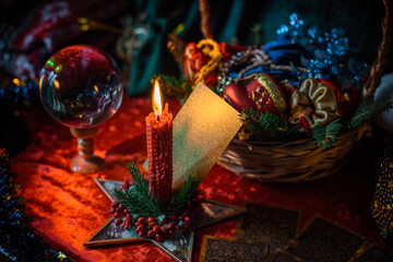 Concept of Christmas atmosphere, divination, fate predictions, magical ball and other magic....