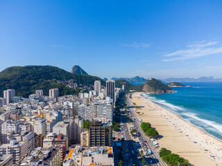 Aerial landscape view of the famous Copacabana beach in Rio de Janeiro, Brazil