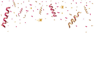 congratulatory background with gold red confetti and serpentine.  - obrazy, fototapety, plakaty