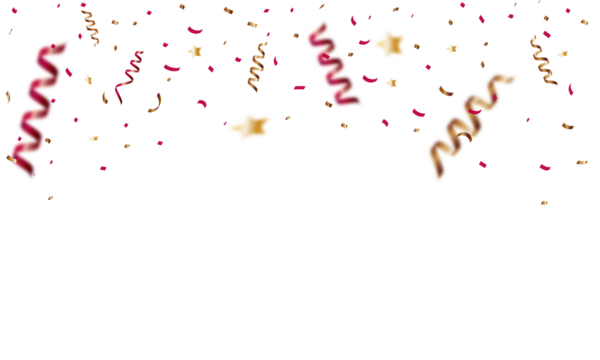 congratulatory background with gold red confetti and serpentine. 
