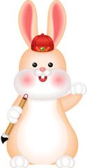 Happy Chinese new year cute cartoon rabbit with a Chinese brush