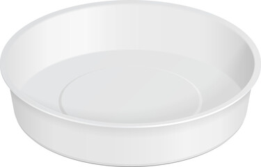Mockup White Round Empty Blank Styrofoam Plastic Food Tray Container Box Opened, Cover. Illustration Isolated On White Background. Mock Up Template Ready For Your Design.