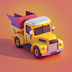 Cartoon semi truck model in 3d icon style, Ai generated illustration	
