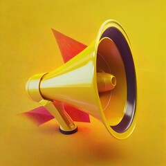 Glossy yellow megaphone isolated on yellow background